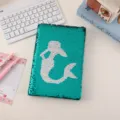 Reversible sequin notebook with mermaid design, portable diary and journal for students. - Silver Mermaid