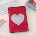 Red reversible sequin notebook with silver heart pattern diary school stationery gift - Silver Heart