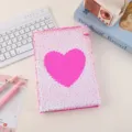 Reversible sequin notebook with heart design, portable DIY diary and journal for student notes. - Pink Heart
