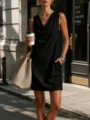Women's sleeveless cowl neck mini dress casual summer black elegant street style apparel - Black