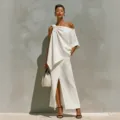 Ensemble haut blanc asymétrique à une épaule et jupe longue fendue élégante femme. - S / Ensemble / Blanc