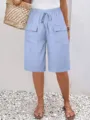 Femme casual décontracté bleu clair cordon poches bermuda shorts été mode vêtements - S / Lavande
