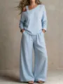 Bleu Clair Ensemble Decontracté Femme Manches Longues Col Asymétrique Pantalon Large - XS / Haut Et Bas / Bleu clair