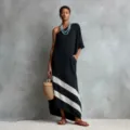 Robe longue asymétrique en lin à bretelle unique pour femmes, élégante mode estivale. - S / Noir