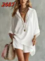 Ensemble chemise et short de plage d'été blanc pour femme, tenue casual chic élégante. - S / Haut Et Bas / Blanc