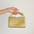 Goldene metallische Tulpen-Griff Krokodil Muster Abend Clutch Tasche fur Damen Party - L / Gold
