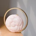 Elegant pink marble acrylic camellia flower clutch handbag with luxury gold ring handle. - Lotus Pink
