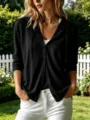 Femme couleur unie manches longues sweat capuchon cardigan boutons casual mode top - S / Hauts / Noir