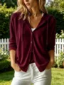 Cardigan à capuche boutonné en détail, look décontracté à manches longues et chic. - Bordeaux