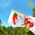 Taza de café de cerámica detalle, lindo conejo zanahoria, mango y borde naranja diseño. - 350ml / Conejo y Zanahorias
