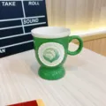 Retro high foot ceramic coffee mug with relief lily of the valley flower pattern, green cup. - 320ml / Retro Green Lily of the Valley
