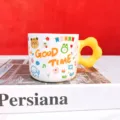 Mug en céramique de dessin animé mignon avec poignée fleurie, tasse de café ou de lait parfaite. - 300ml / Jaune