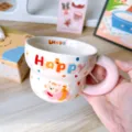 Cute ceramic coffee mug with pink handle, creative cartoon design for daily breakfast use. - 300ml / Pink Cat