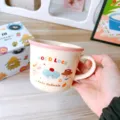 Cute ceramic coffee mug with gift box, sweet pink rim and lovely animal print design. - 400ml / Pink Elephant