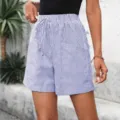 Pantalones cortos casuales de rayas azules y blancas para mujer con cordón elástico. - S / Azul zafiro