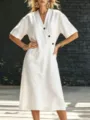 Femme Été Col V Manches Courtes Bouton Enveloppant Robe Midi Blanc Style Décontracté - S / Robes / Blanc