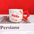 Jolie tasse a cafe en ceramique avec poignee fleur, cadeau ideal pour fete et anniversaire. - 300ml / HELLO rouge