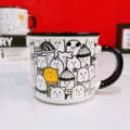 Cute cartoon ceramic mug with cute cat doodle, ideal for milk, coffee and breakfast. - 350ml / Teddy Bear