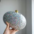 Acrylic glitter oval clutch bag close up detail view shimmering evening party handbag. - Silver
