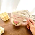 Cute ceramic coffee mug with watermelon design pink handle breakfast milk cup for women gifts - 300ml / Watermelon