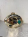 Gold metallic evening clutch bag with colorful resin stones, trendy designer shoulder bag for women. - Acrylic Light Gold