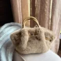Flauschige Kunstpelz Handtasche Winter Süße Tote Schultertasche Kleine Designer Stil - Camel