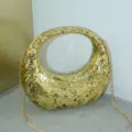 Gold Pailletten Halbmond Schultertasche modische Metallkette Umhängetasche Abendtasche. - Champagner