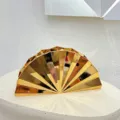 Borsa a pochétte a ventaglio metallica dorata, borsa da sera plissettata 3D unica per festa. - Arancione metallizzato