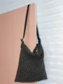 Schicke schwarze Strass-Schultertasche, glitzernde Kristall-Achseltasche für elegante Damen. - Schwarz