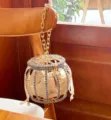 Rhinestone metal cage bucket bag with chain handle and inner pouch for evening party. - Blue