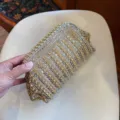 Atemberaubende Strass Abendtasche, elegante Kristall Knödel Umhängetasche für Damen. - Champagner