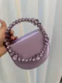 Lila Satin Abendhandtasche mit Kristall Perlen Rundgriff elegante Party Tasche Clutch - Seide Hellviolett