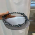 Blue evening bag with crystal circle handle, elegant satin handbag for parties and events. - Silk Light Blue