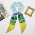 Sottile sciarpa in seta satinata con stampa di pittura ad olio per capelli e borsa. - Seta Sintetica Raso-34# (Stile Van Gogh)