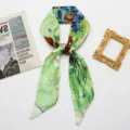 Foulard in seta satin 96cm nastro capelli fiocco borsa accessorio regalo dettaglio. - Seta Sintetica Raso-35# (Pittura Arte Verde)