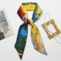Sciarpa twilly lunga in satin con stampa artistica di pittura a olio per capelli borsa - Seta Sintetica Raso-39# (Pittura a Olio Colorata)