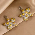 Stainless steel retro Y2K star heart pendant DIY jewelry accessory closeup detail view. - 18x20.3mm
