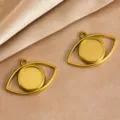 Gold evil eye bezel pendants detail shot, stainless steel DIY jewelry making accessories. - Evil Eye Pendant (DZ4836) / 1 Piece (28x20mm) / Gold
