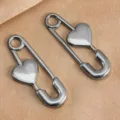 Stainless steel heart safety pin pendant DIY jewelry making accessories charm for bracelet necklace. - Heart Safety Pin (DZ4836) / 1 Piece (12x31mm) / Steel