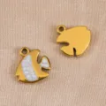 Colgante de pez de acero inoxidable dorado, accesorio DIY para collar pulsera de moda. - 11.1x11.6mm / Blanco