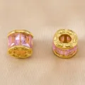 18k vergulde roestvrijstalen tonparels met roze kristallen stenen diy sieraden onderdelen - Roze