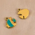 Colgante de pez pequeño de acero inoxidable accesorio de joyería DIY estilo oro y esmalte. - 11.1x11.6mm / Verde