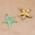 Colgante de estrella de mar de acero inoxidable con esmalte para joyería DIY, estilo marino. - Cian Claro-32.7x31.2