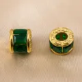 Perle tonneau grand trou verre vert acier inoxydable doré DIY bijou accessoire - Vert