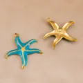 Detalle de colgante de estrella de mar de acero, esmalte azul y accesorio de joyería DIY dorado. - Azul-32.7x31.2