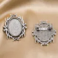 Alloy antler brooch blank base antique silver empty tray DIY jewelry making accessory detail - 32x39mm / Antique Silver
