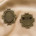 Bronze alloy antler brooch blank base, vintage oval bezel tray setting for DIY jewelry making. - 32x39mm / Antique Bronze