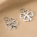 Silver alloy hollow four-leaf clover pendant DIY vintage jewelry accessory charm - 17x13mm / Antique Silver