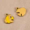Colgante Pequeño Pez de Acero Inoxidable DIY Amulet Collar Pulsera Accesorio Oro Esmalte Amarillo - 11.1x11.6mm / Amarillo