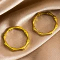 Stainless steel bamboo ring minimalist gold color geometric finger jewelry for women daily wear - Large 19mm / 18K Gold